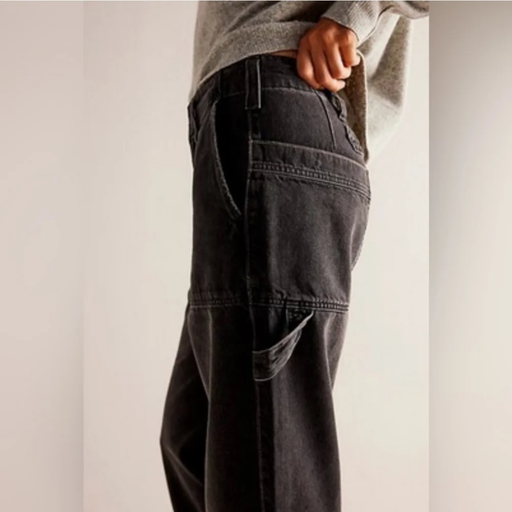 Free People Major Leagues Black Wide Leg Cuff Jeans Size 26 - Picture 5 of 15